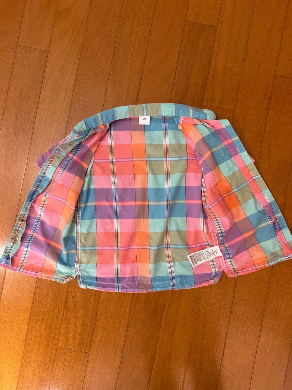 GAP Kids Preppy Coral Teal Purple Plaid Button-Front Shirt